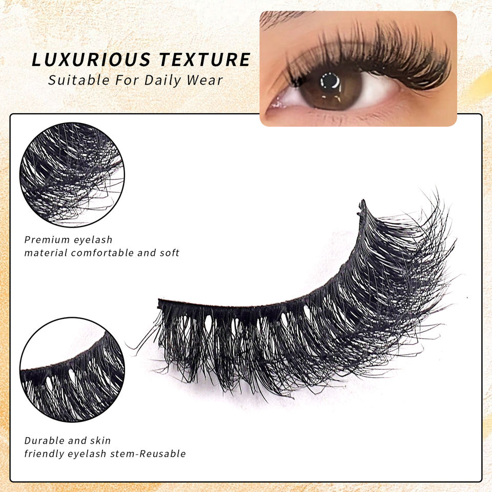 Natural fluffy cat-eye lashes — 7 pairs · Q01 · 16