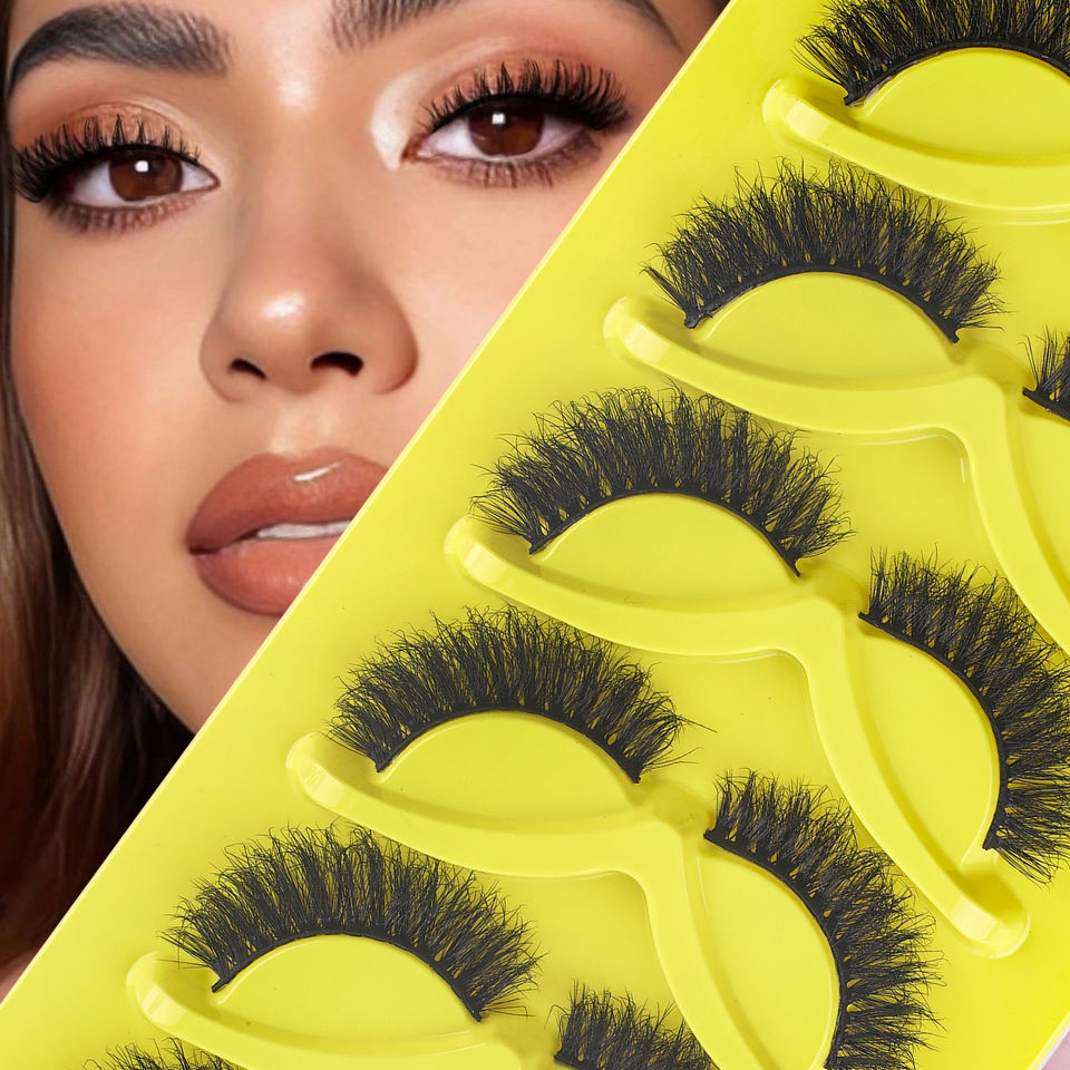 Natural fluffy cat-eye lashes — 7 pairs · Q01
